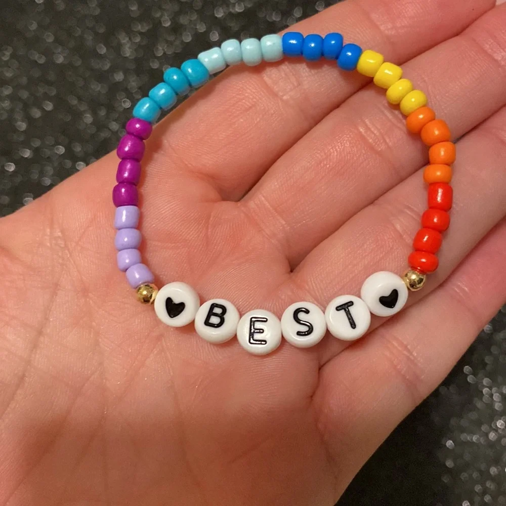 Kids multi colored friendship beaded stretch bracelet